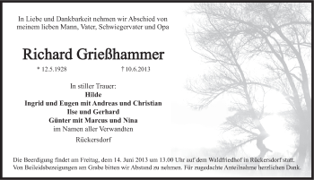 Traueranzeige von Richard Grießhammer von Pegnitz-Zeitung
